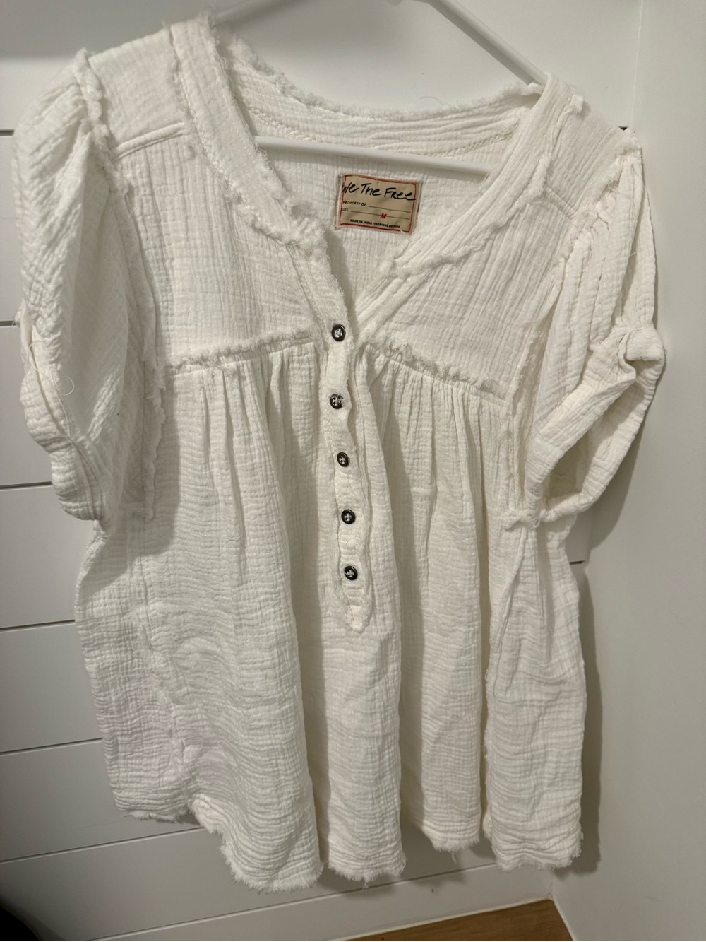 We The Free White Gauze Button-Front Babydoll Tunic